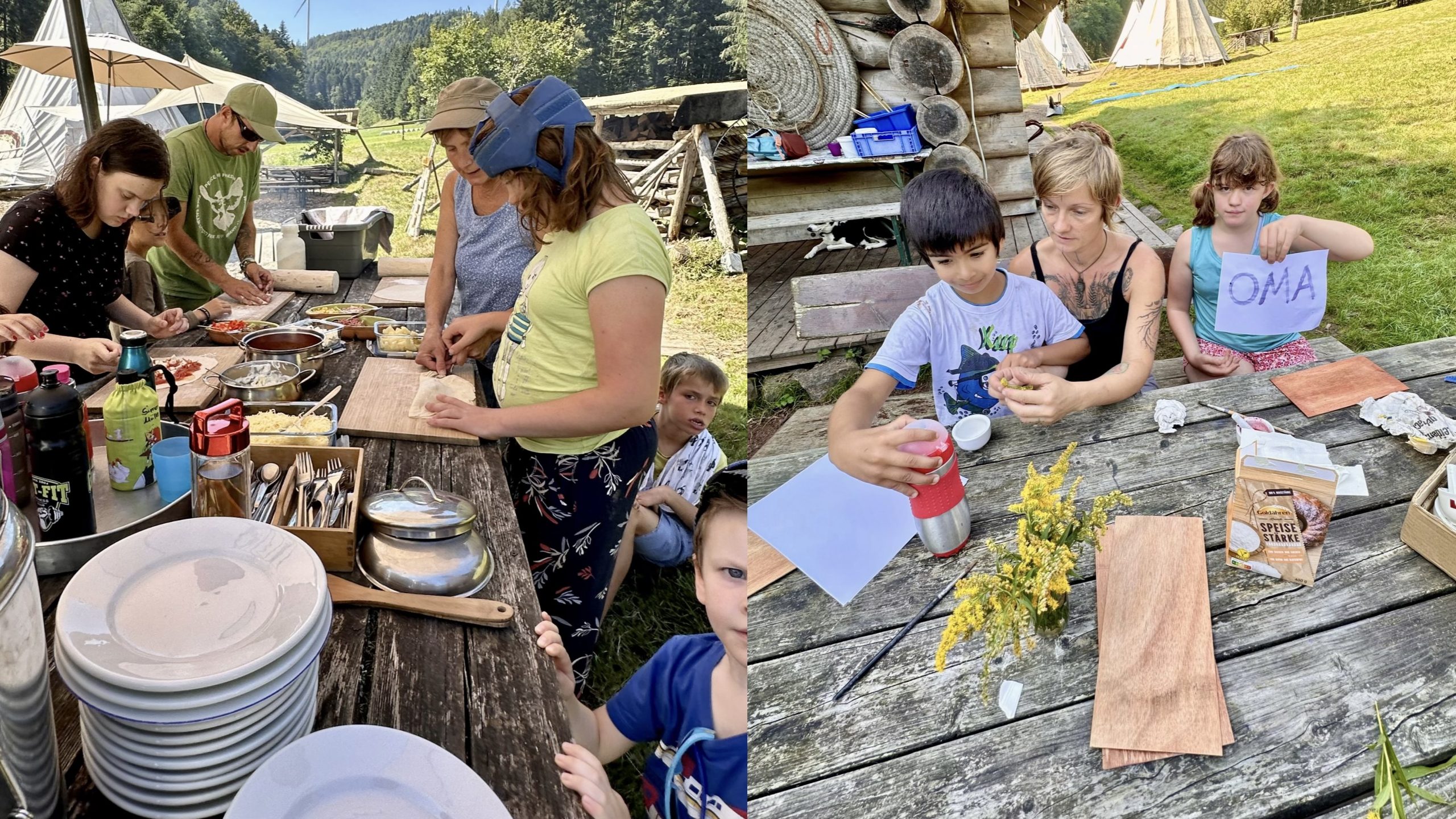 Gemeinsames Essen und Kreativität in der Natur